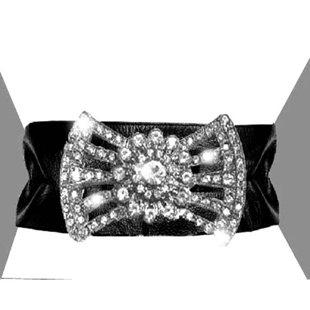 Womens Silver Bow With Rhinestones